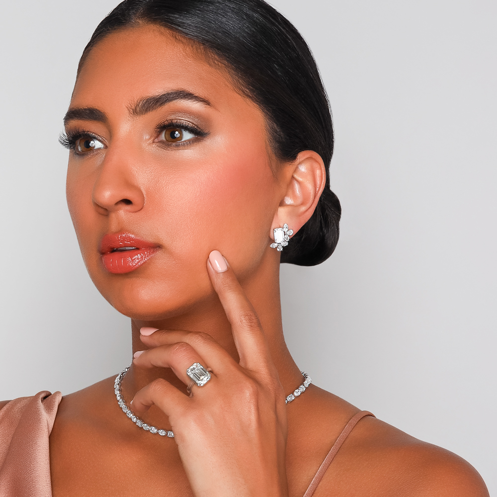 Rahaminov Emerald Cut, Marquise, & Pear Shape Diamond Cluster Earrings in White Gold