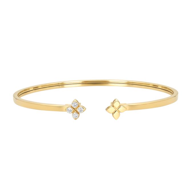Roberto Coin Love in Verona Diamond Flower Cuff Bracelet in Yellow Gold