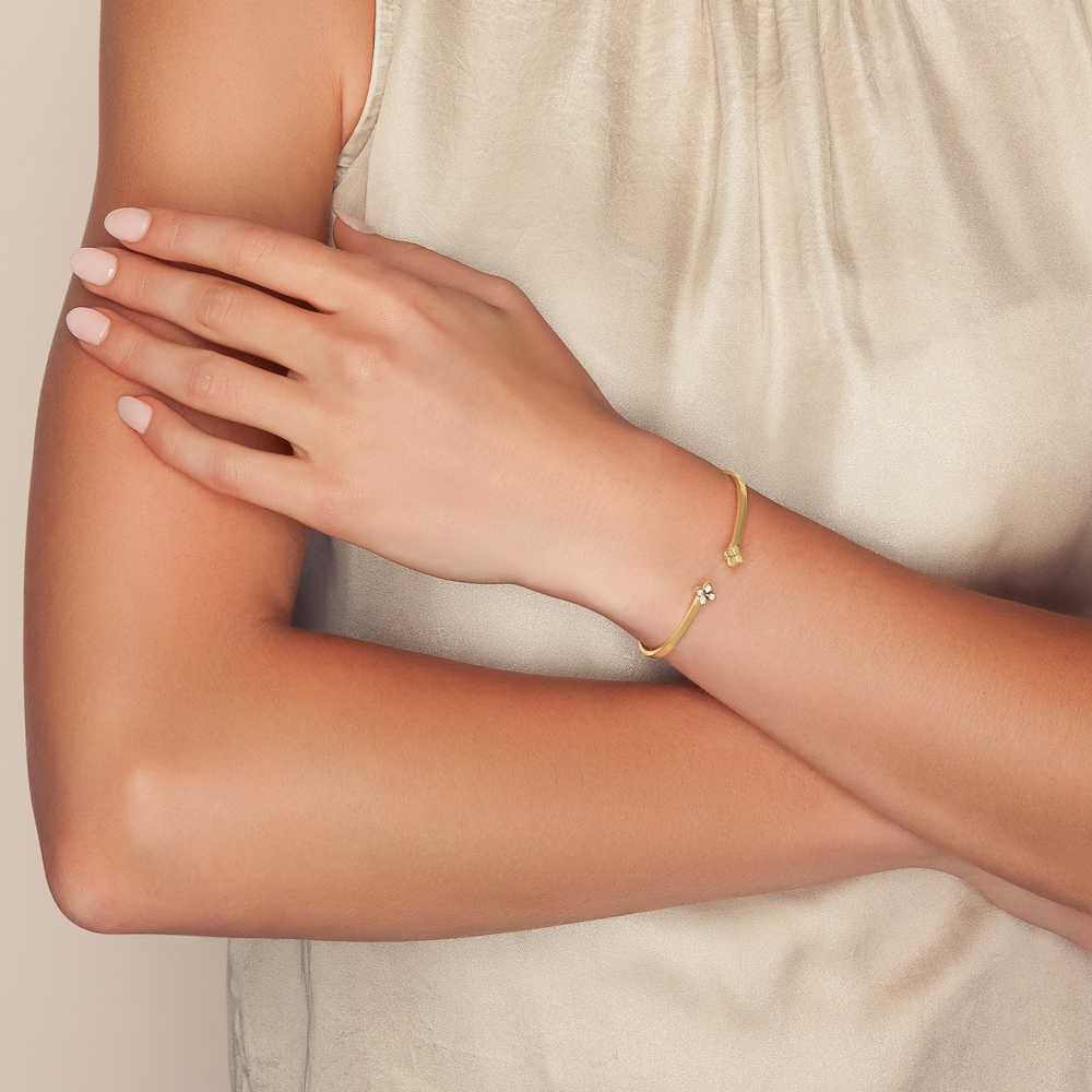 Roberto Coin Love in Verona Diamond Flower Cuff Bracelet in Yellow Gold