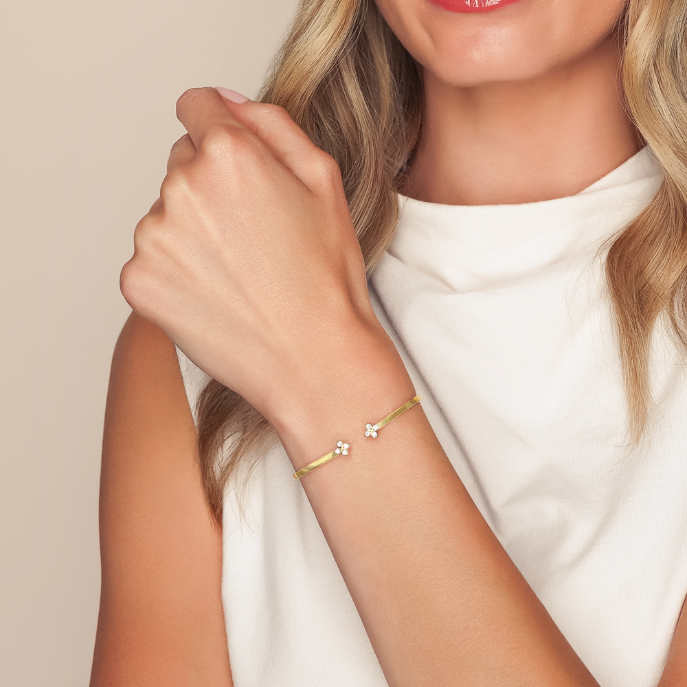 Roberto Coin Love in Verona Diamond Flower Duo Cuff Bracelet in Yellow Gold