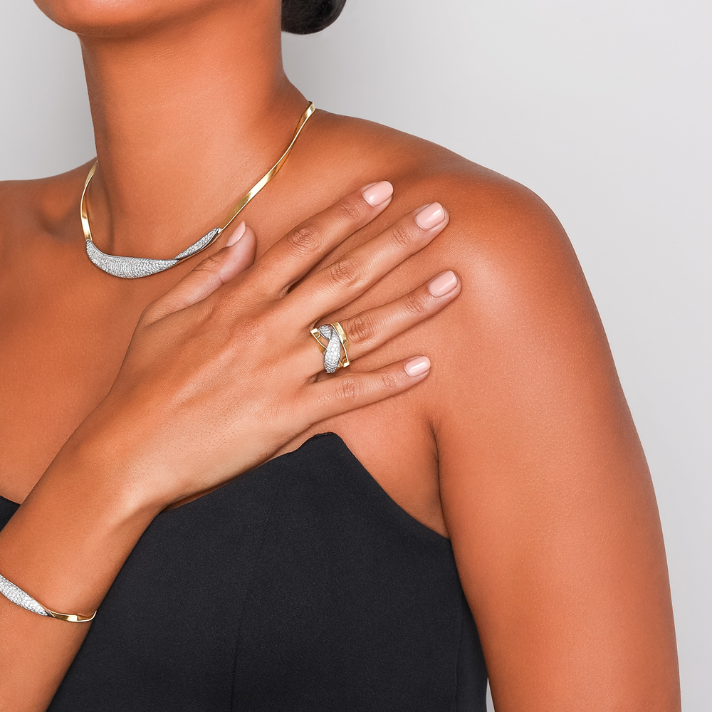 Marco Bicego Marrakech Diamond Pave Twist Ring in Two Tone, Size 7