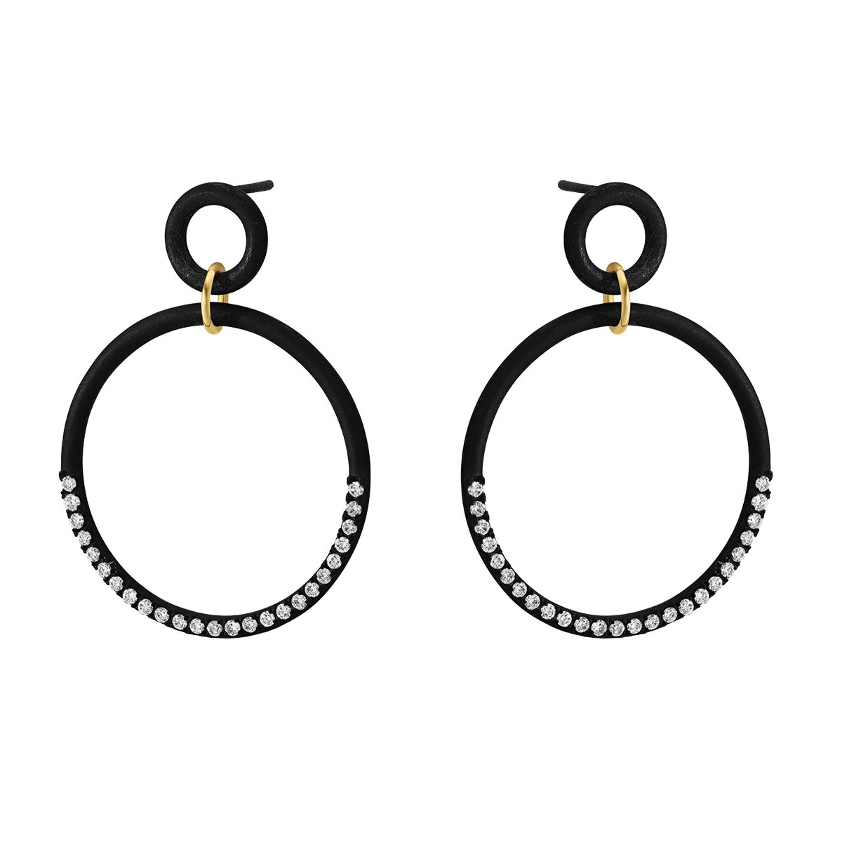 Marco Dal Maso Diamond Circle Dangle Earrings in Black Titanium & Yellow Gold