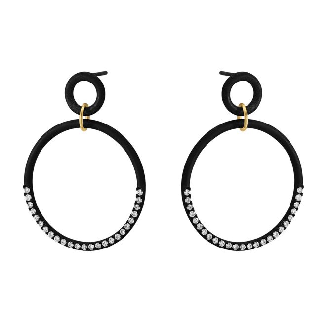 Marco Dal Maso Diamond Circle Dangle Earrings in Black Titanium & Yellow Gold