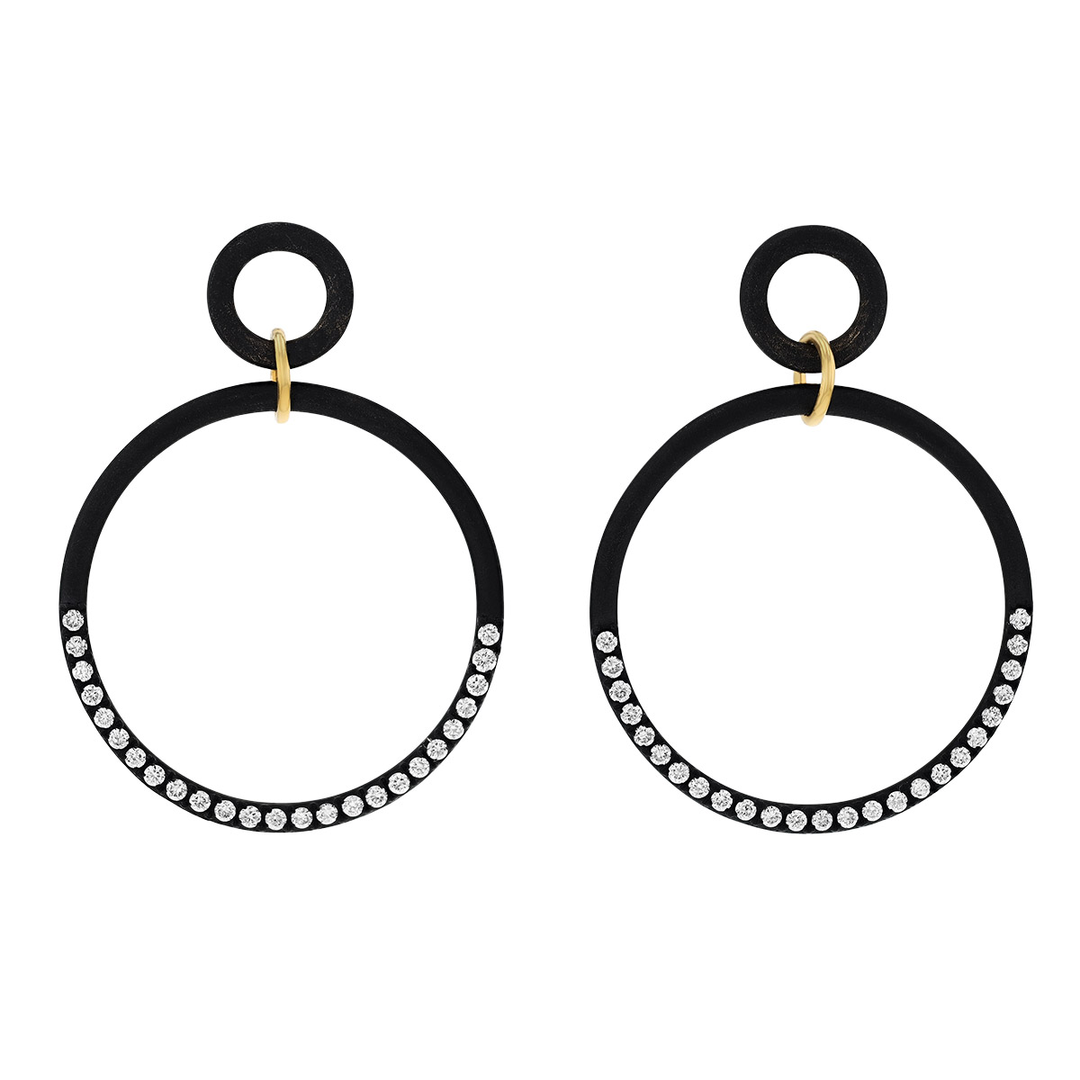 Marco Dal Maso Diamond Circle Dangle Earrings in Black Titanium & Yellow Gold