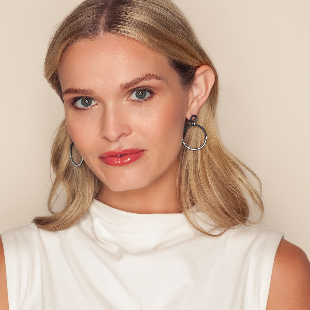 Marco Dal Maso Diamond Circle Dangle Earrings in Black Titanium & Yellow Gold