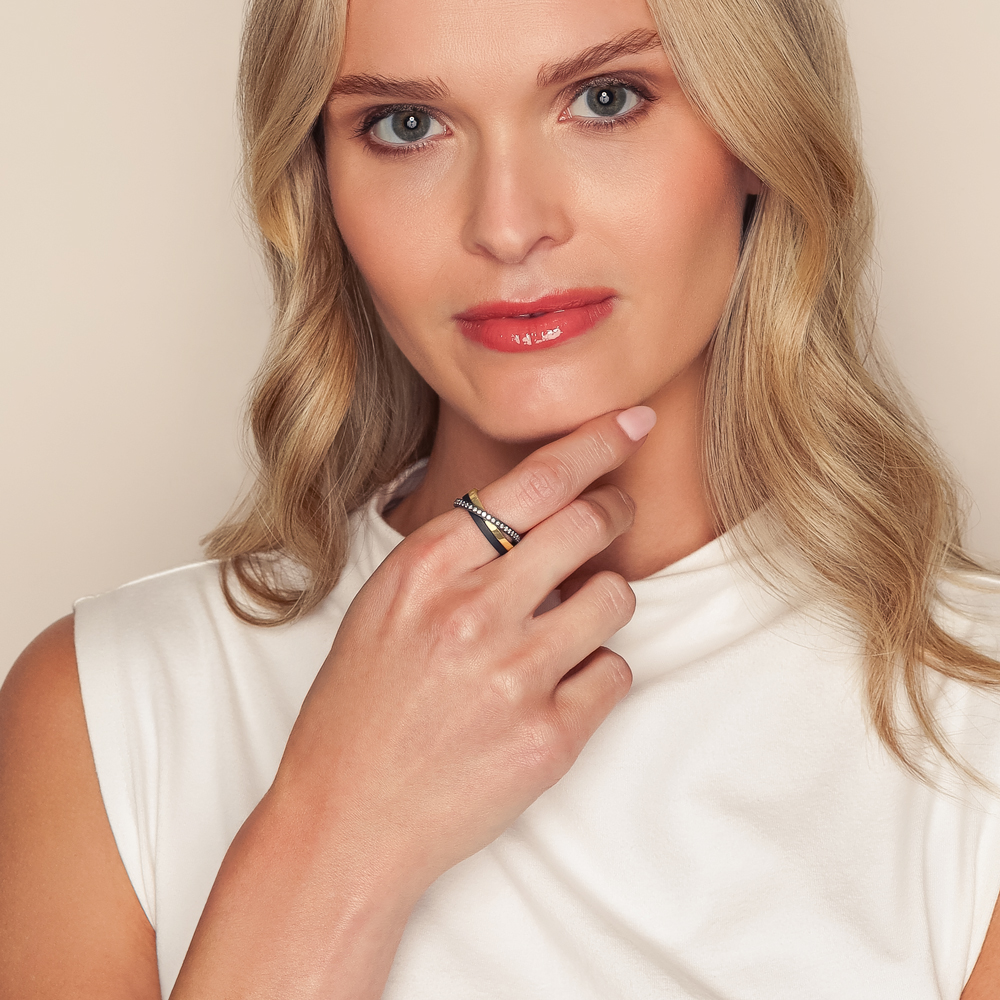 Marco Dal Maso Diamond Triple Band Ring in Black Titanium & Yellow Gold