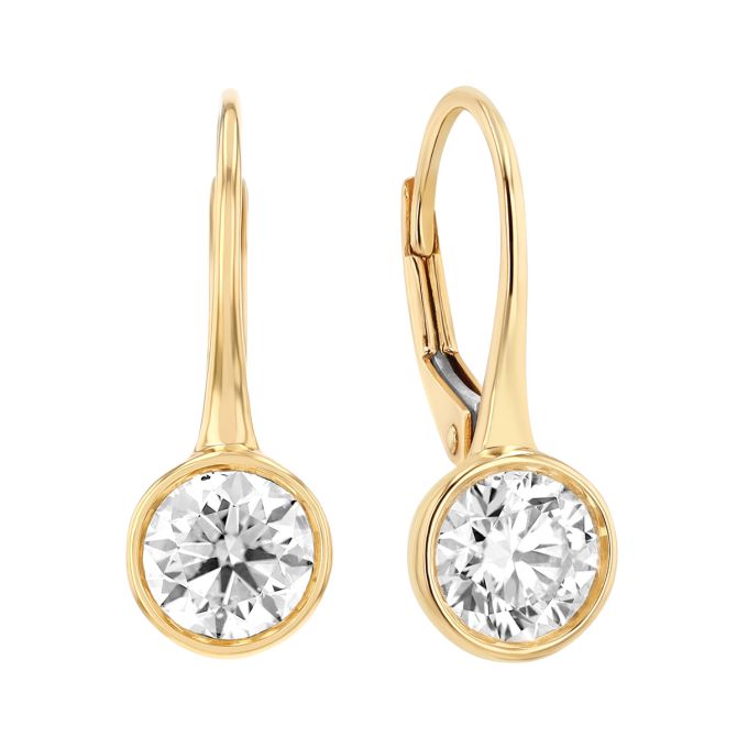 Bezel Set Round Diamond Drop Earrings in Yellow Gold, 1.40 cttw