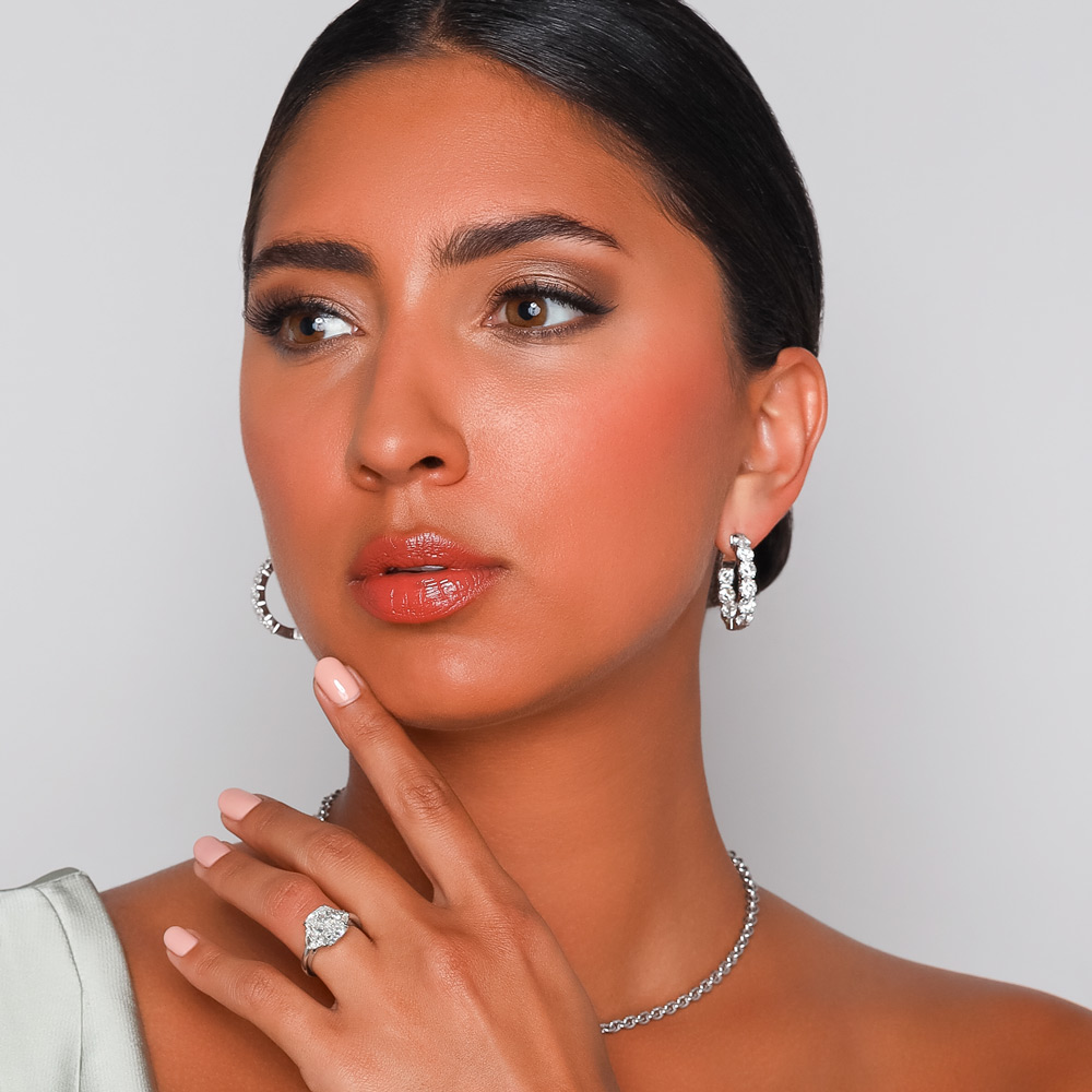 Round Diamond In & Out Hoop Earrings in White Gold, 10.30 cttw