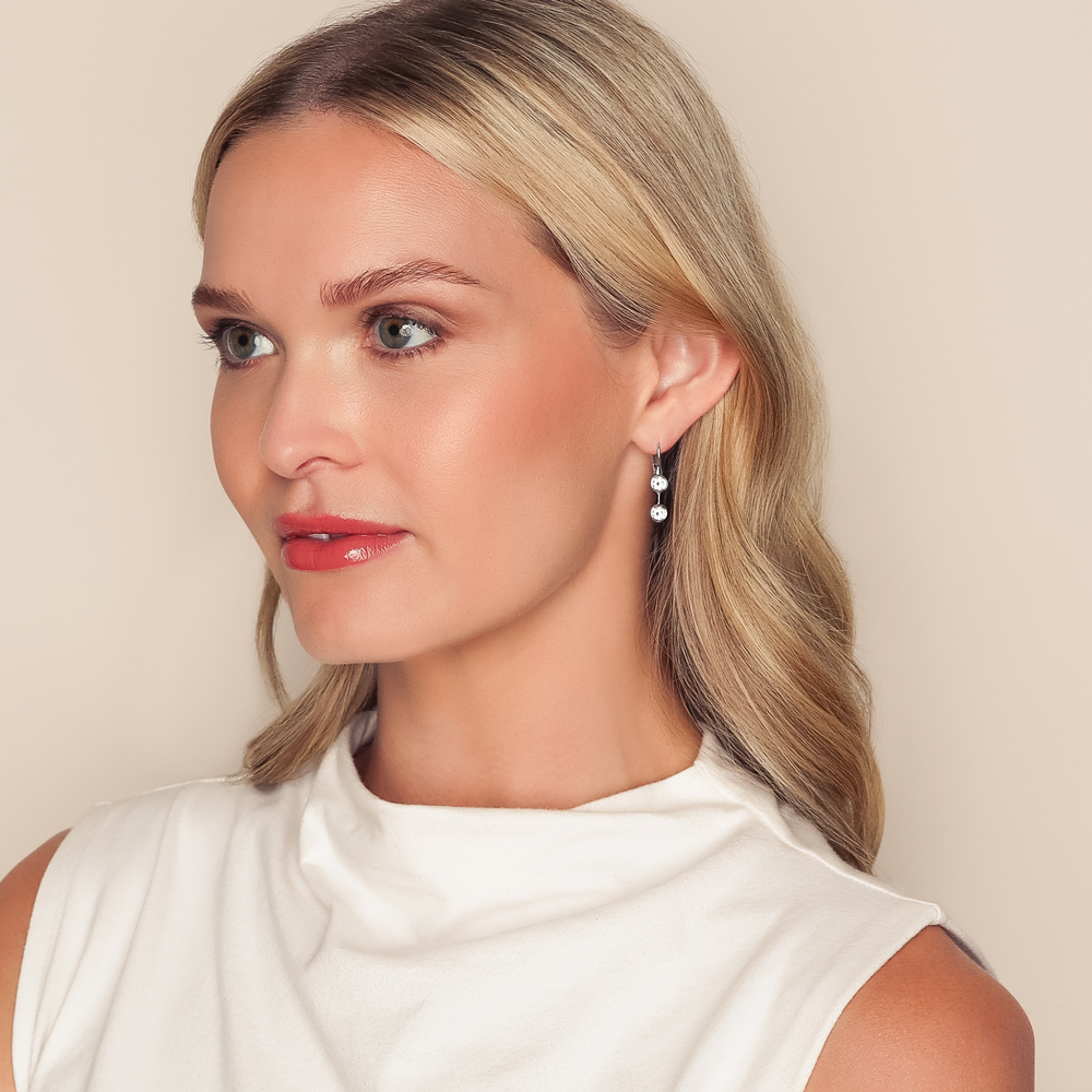 Bezel Set Round Diamond Double Drop Earrings in White Gold