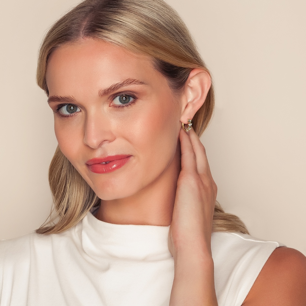 Bezel Set Multi-Shape Diamond Huggie Hoop Earrings in Yellow Gold