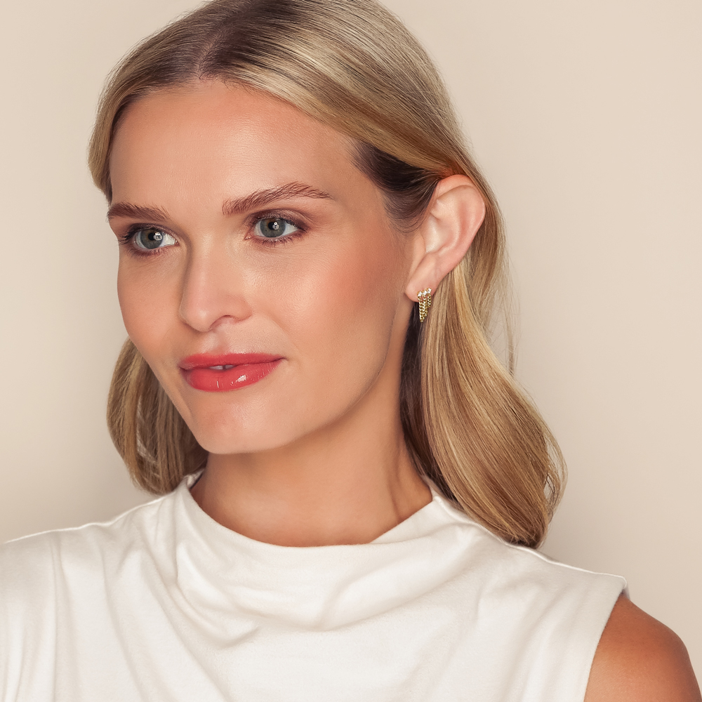 Zoe Chicco Diamond Trio & Chain Front-to-Back Dangle Earrings in Yellow Gold