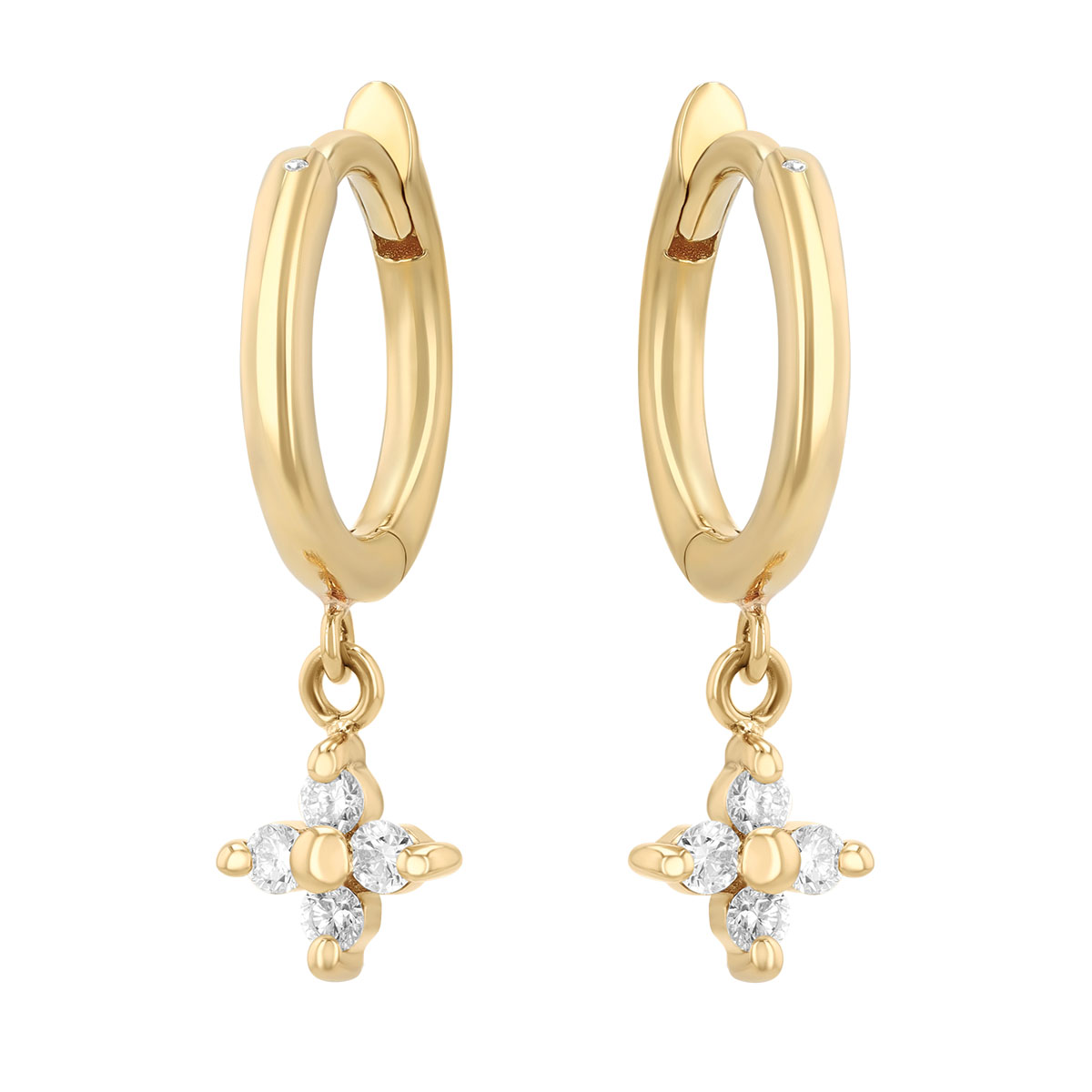 Zoe Chicco Diamond Quartet Cluster Dangle Hoop Earrings in Yellow Gold