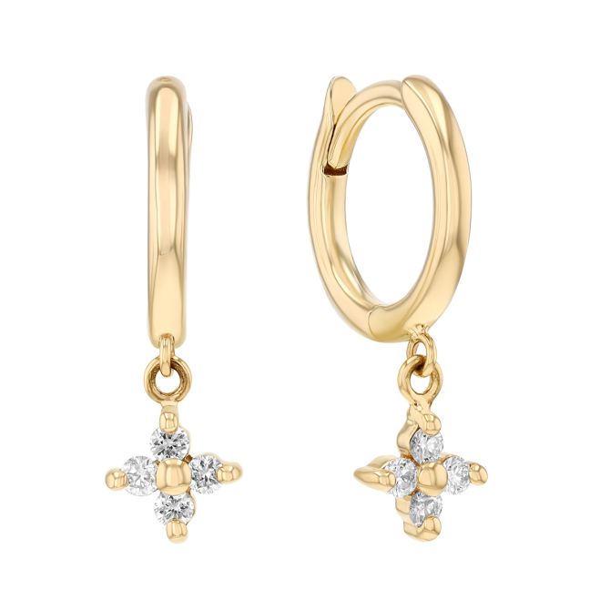 Zoe Chicco Diamond Quartet Cluster Dangle Hoop Earrings in Yellow Gold