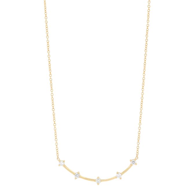 Zoe Chicco 5 Diamond Curved Bar Necklace in Yellow Gold, 16"