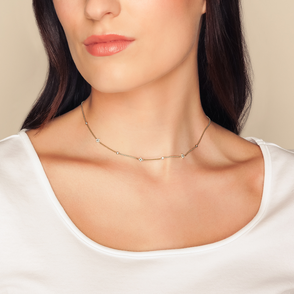 Zoe Chicco Diamond Quartet & Single Station Necklace in Yellow Gold