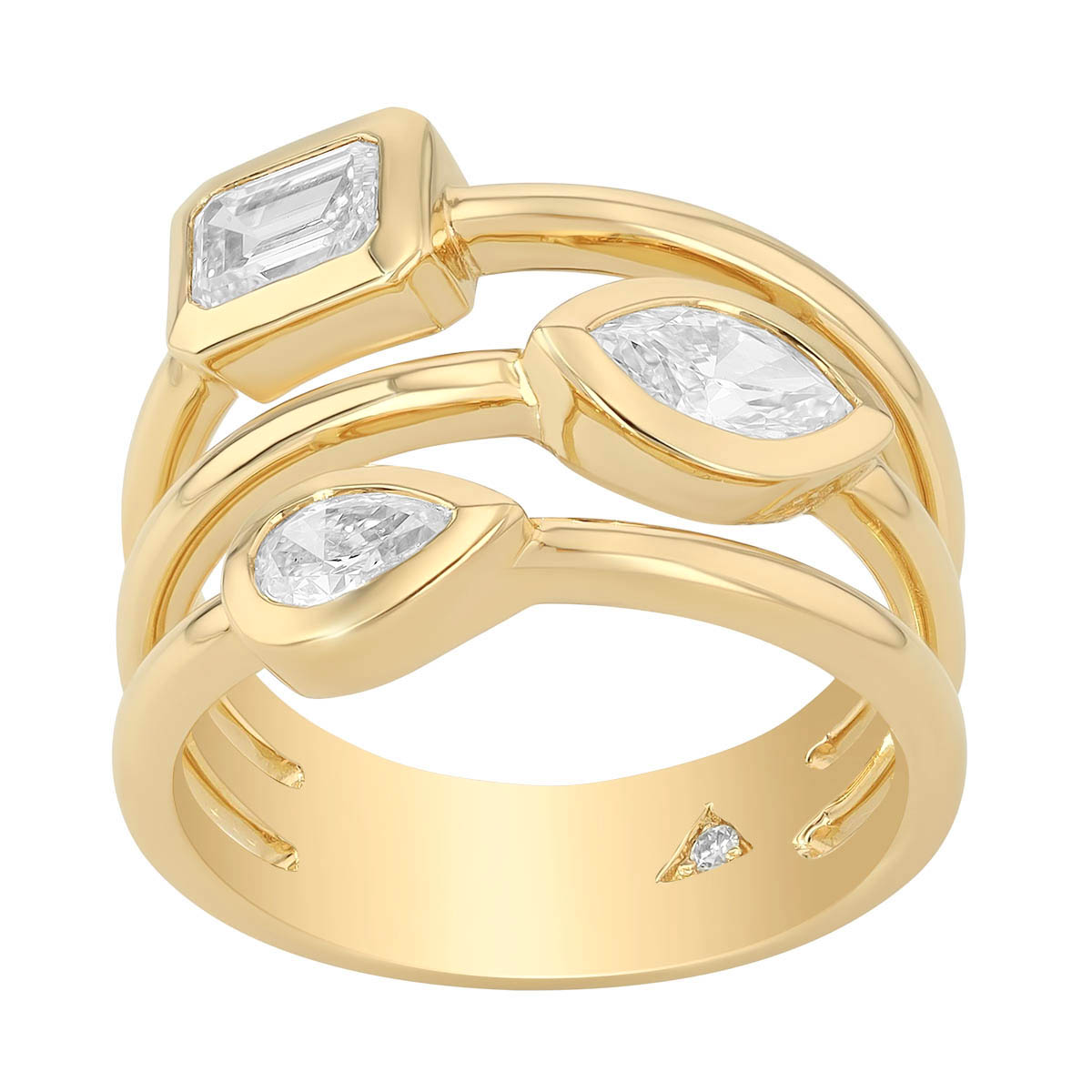 Mixed Shape Diamond Trio Layered Ring in Yellow Gold