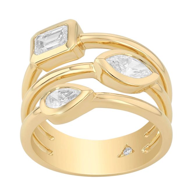 Mixed Shape Diamond Trio Layered Ring in Yellow Gold