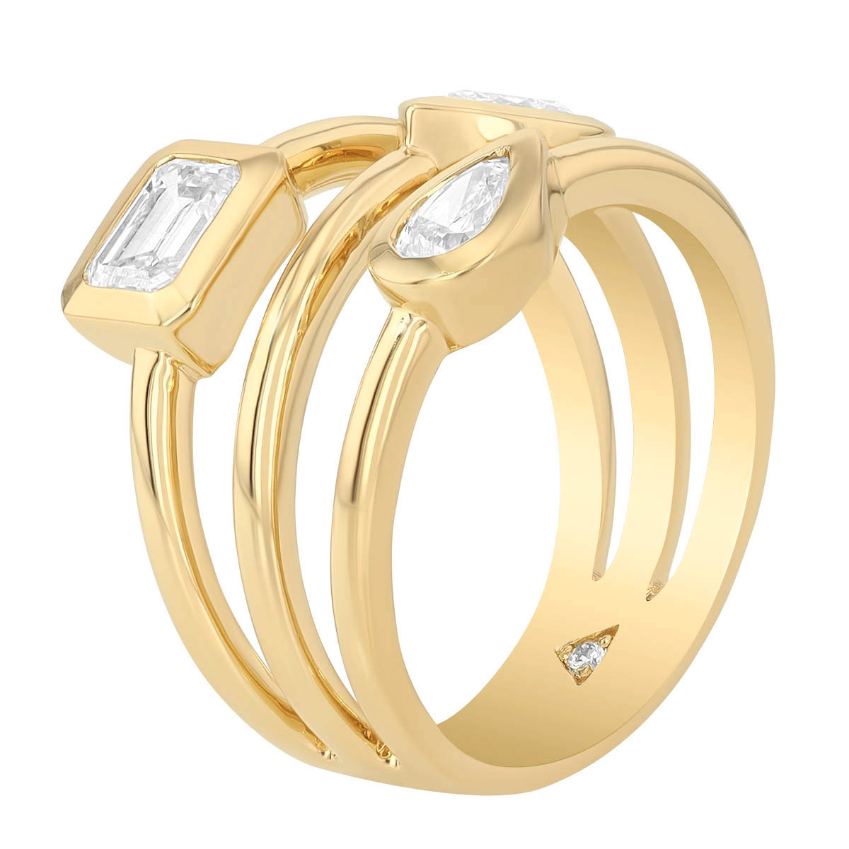 Mixed Shape Diamond Trio Layered Ring in Yellow Gold