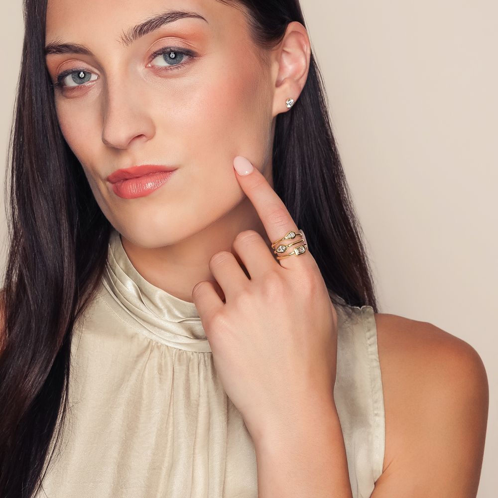 Mixed Shape Diamond Trio Layered Ring in Yellow Gold