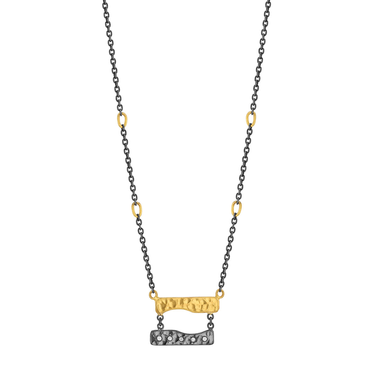 Lika Behar Diamond Hammered Double Bar Necklace in Oxidized Sterling Silver & Yellow Gold