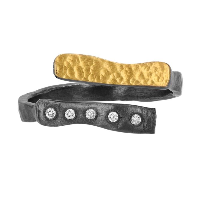 Lika Behar Diamond Bypass Ring in Oxidized Sterling Silver & Yellow Tone