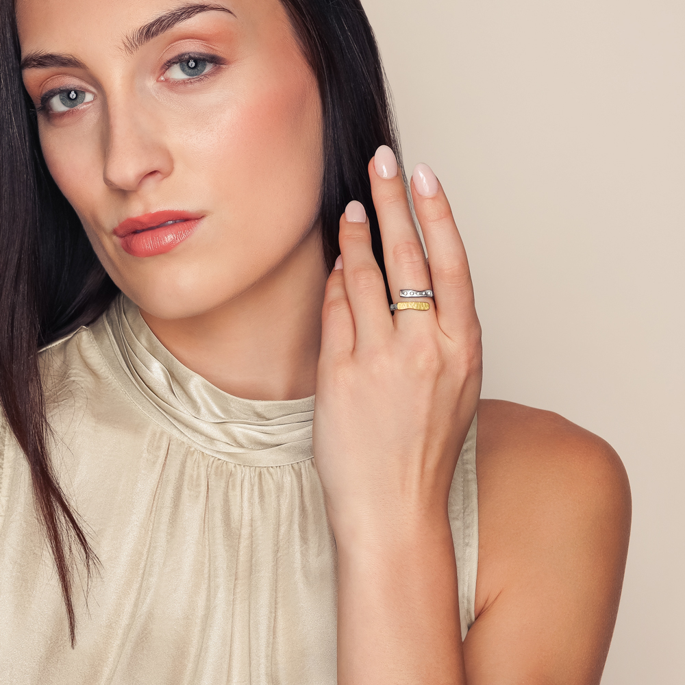 Lika Behar Diamond Bypass Ring in Oxidized Sterling Silver & Yellow Tone