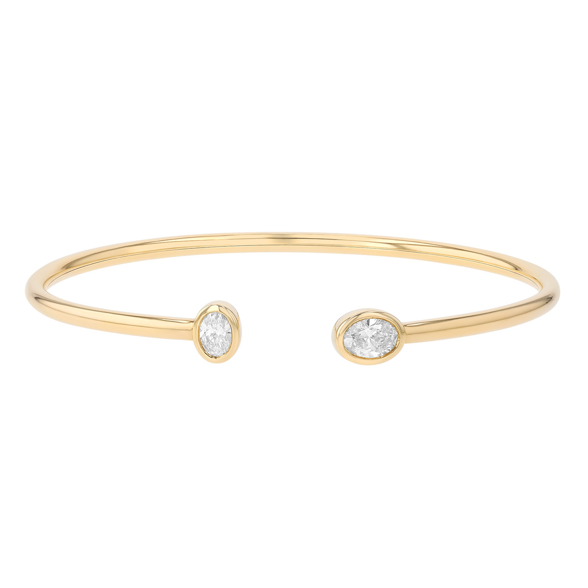 Bezel Set Oval Diamond Duo Cuff Bracelet in Yellow Gold