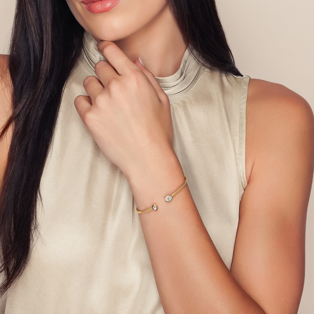Bezel Set Oval Diamond Duo Cuff Bracelet in Yellow Gold