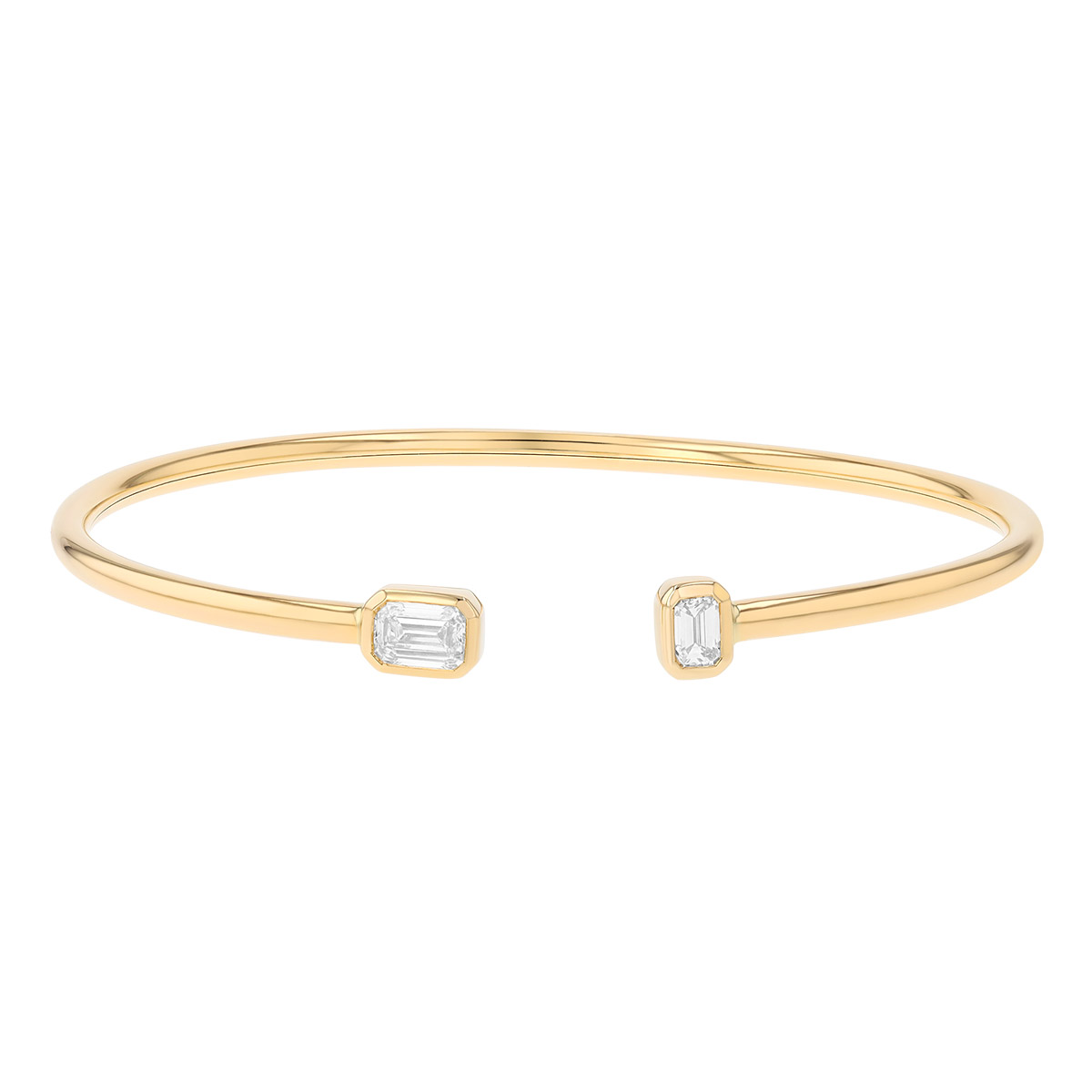Bezel Set Emerald Cut Diamond Duo Cuff Bracelet in Yellow Gold