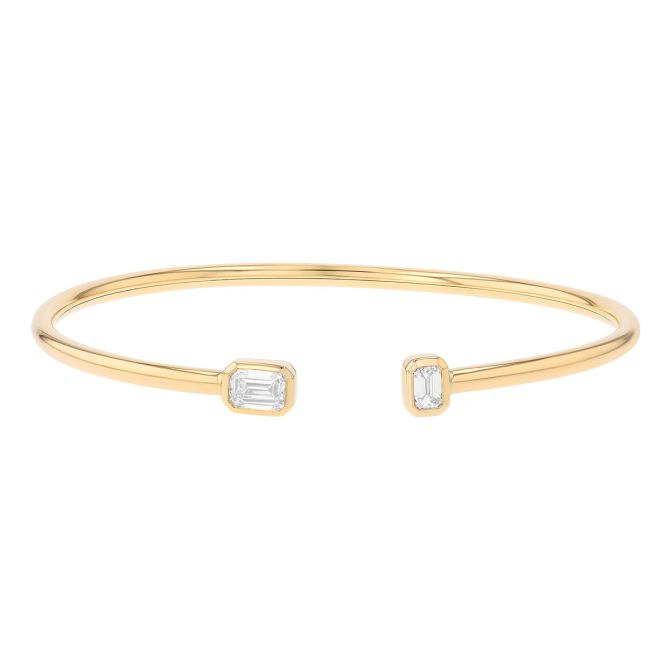 Bezel Set Emerald Cut Diamond Duo Cuff Bracelet in Yellow Gold