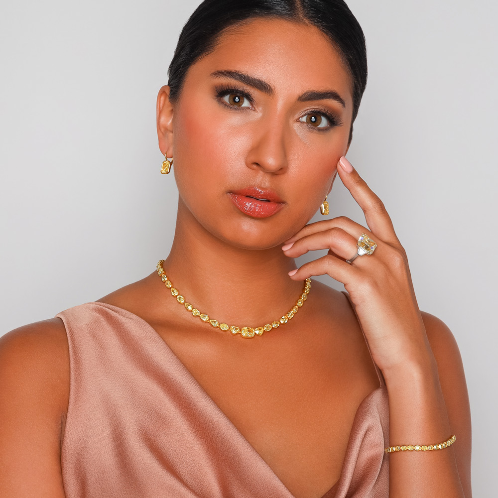 Rahaminov Multi-Shape Fancy Yellow Diamond Riviera Necklace in Yellow Gold