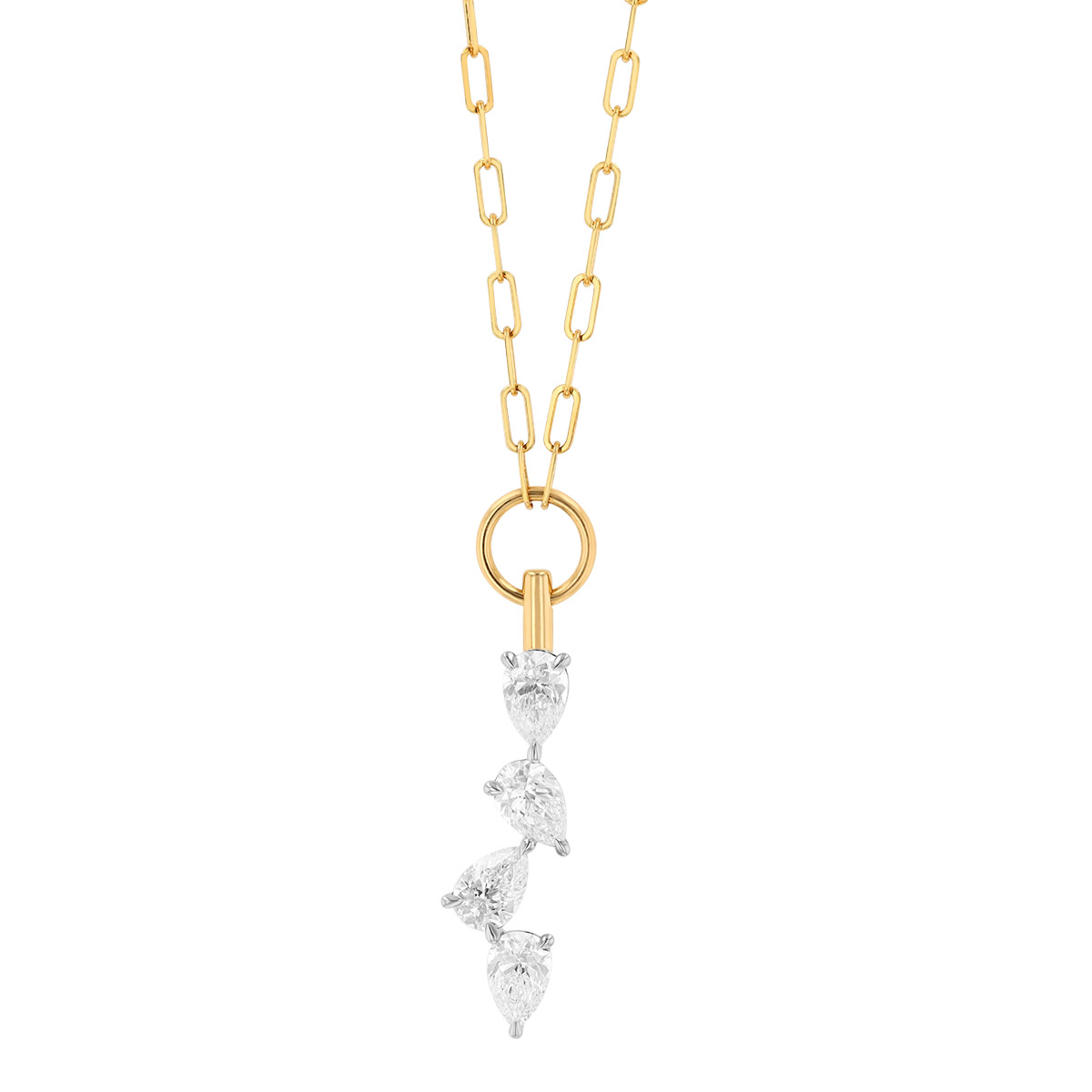 Phillips House One of One Pear Shape Diamond 4 Stone Lariat Necklace in Yellow Gold & Platinum