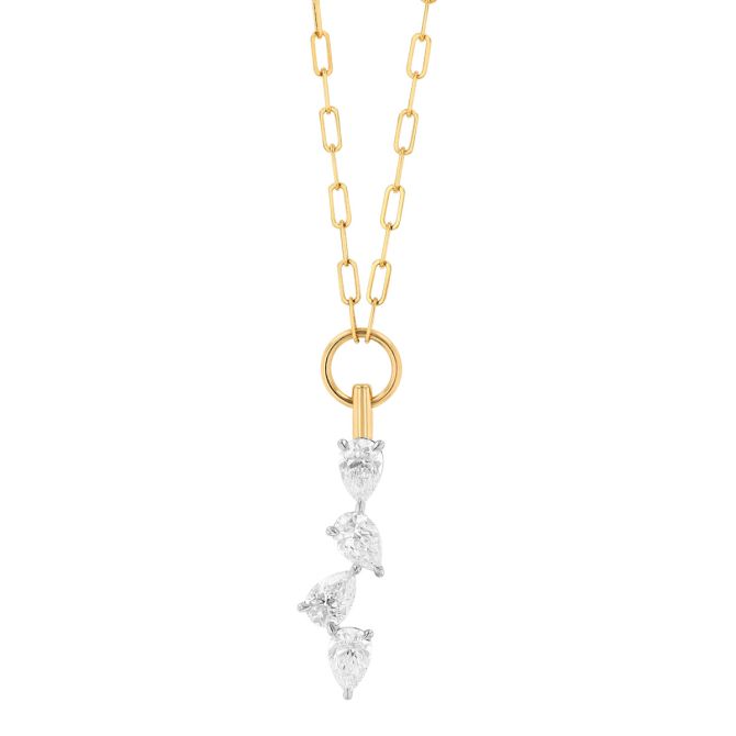 Phillips House One of One Pear Shape Diamond 4 Stone Lariat Necklace in Yellow Gold & Platinum
