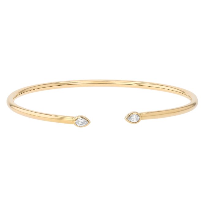 Bezel Set Pear Shape Diamond Duo Cuff Bracelet in Yellow Gold