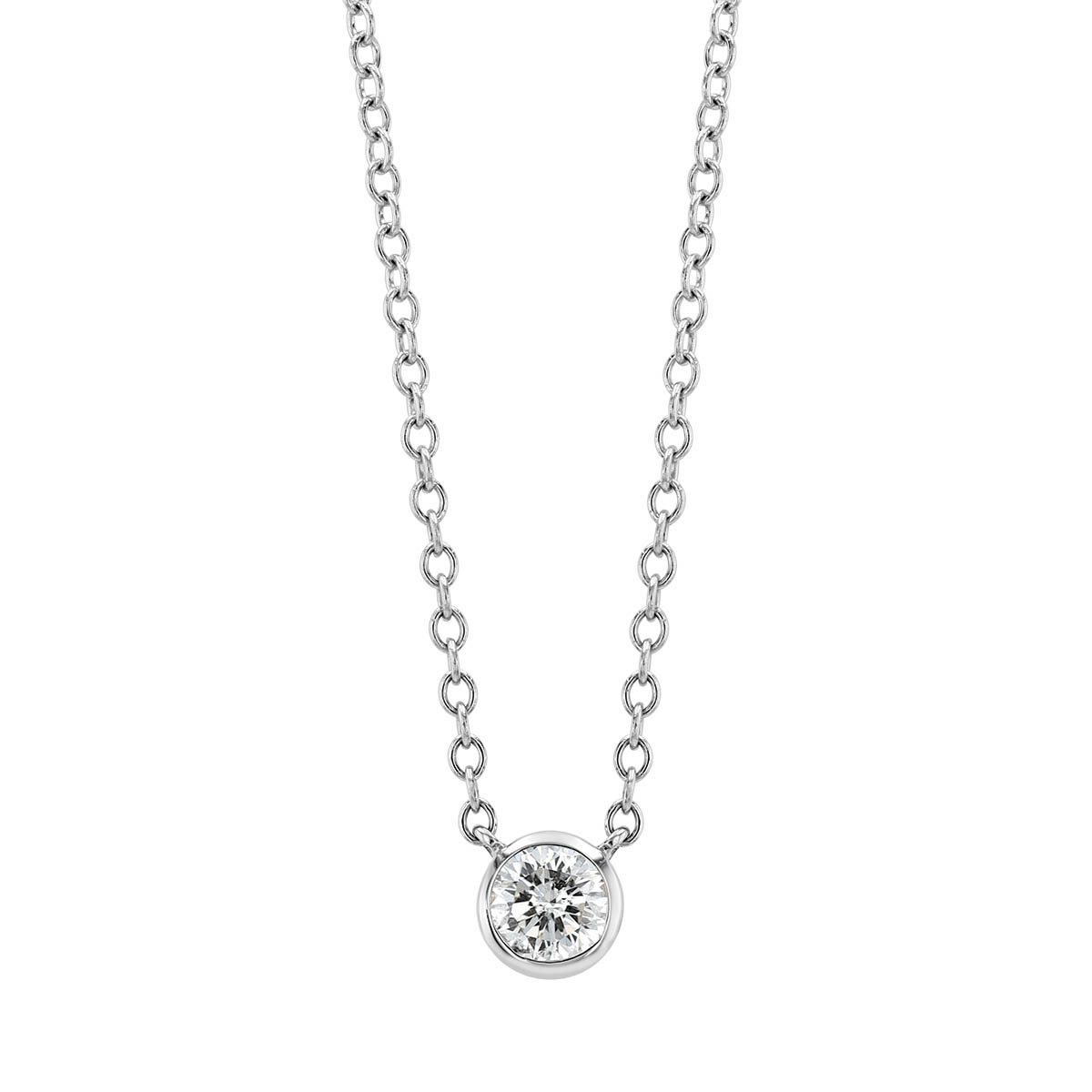 Bezel Set Round Diamond Solitaire Pendant in White Gold, 18