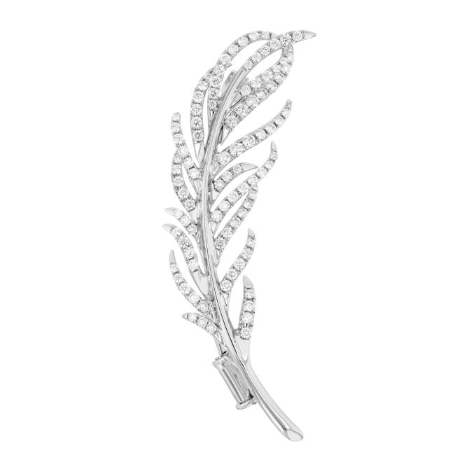 Diamond Feather Pin in White Gold