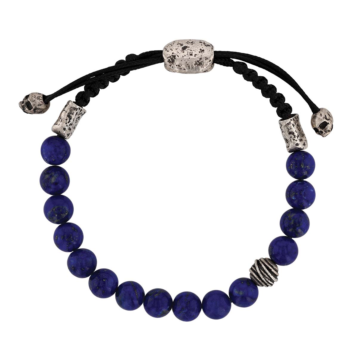 John Varvatos Lapis Bead Bracelet in Leather & Sterling Silver