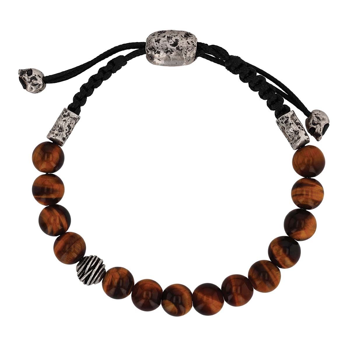John Varvatos Tigers Eye Quartz Bad Bracelet in Sterling Silver & Black Leather, 9.5