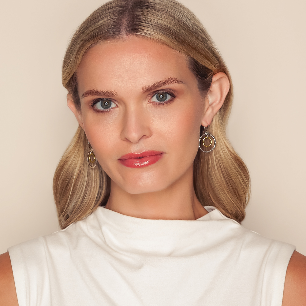 Gurhan Sterling Silver & Yellow Tone Double Open Circle Dangle Earrings