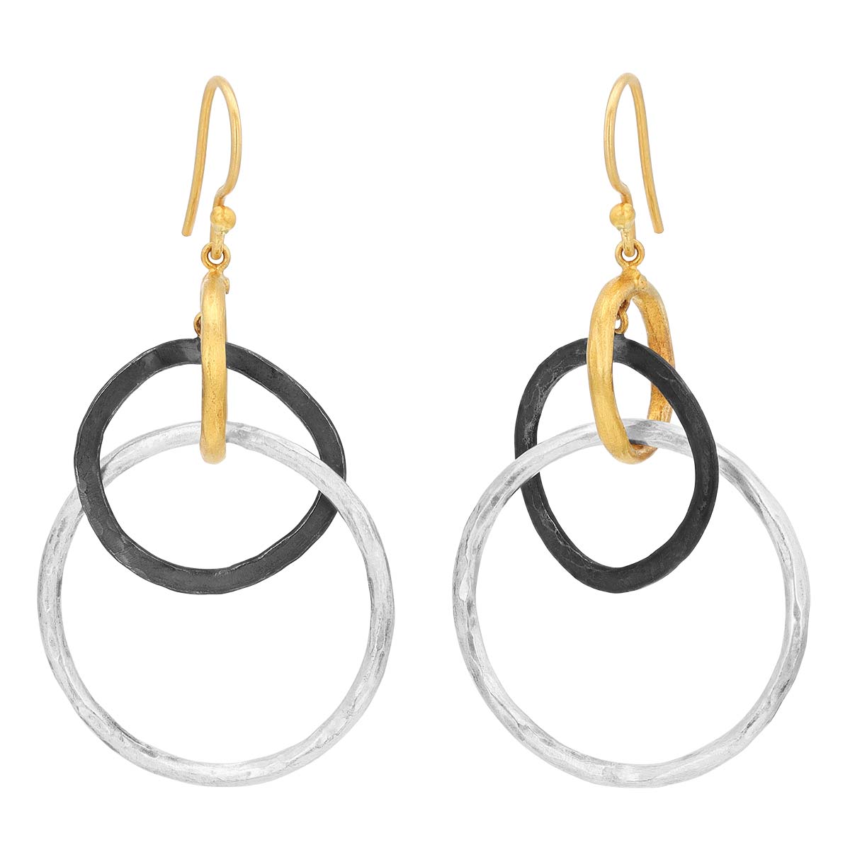 Lika Behar Kelly Yellow Gold, Oxidized & Sterling Silver Triple Open Circle Dangle Earrings