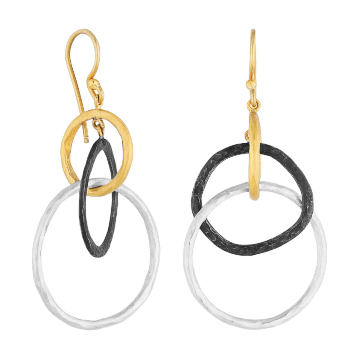 Lika Behar Kelly Yellow Gold, Oxidized & Sterling Silver Triple Open Circle Dangle Earrings
