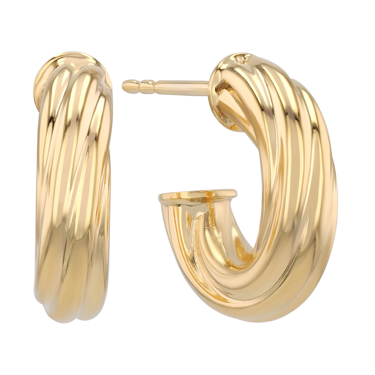 Yellow Gold Square Edge Oval Hoop Earrings, 6 mm