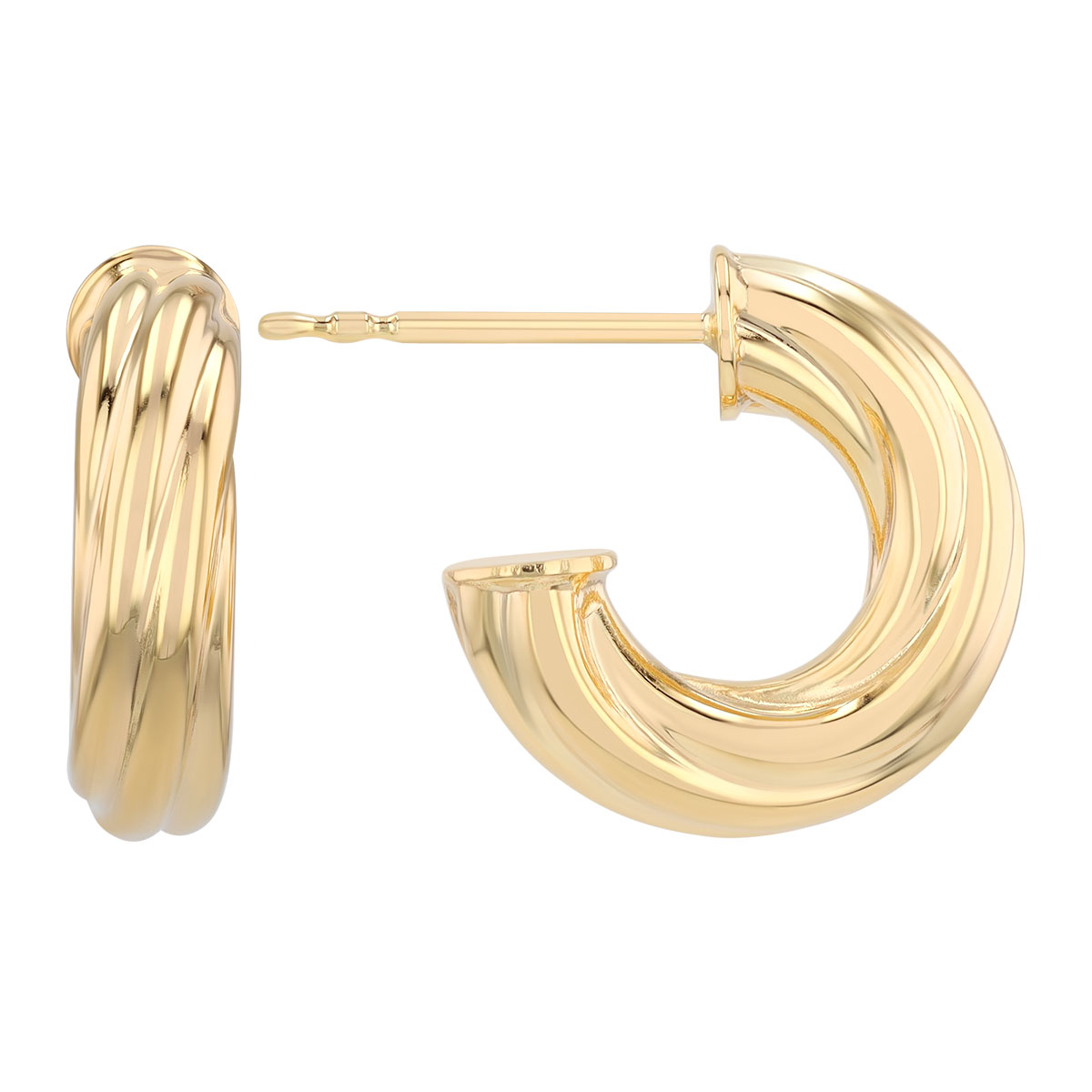 Yellow Gold Square Edge Oval Hoop Earrings, 6 mm