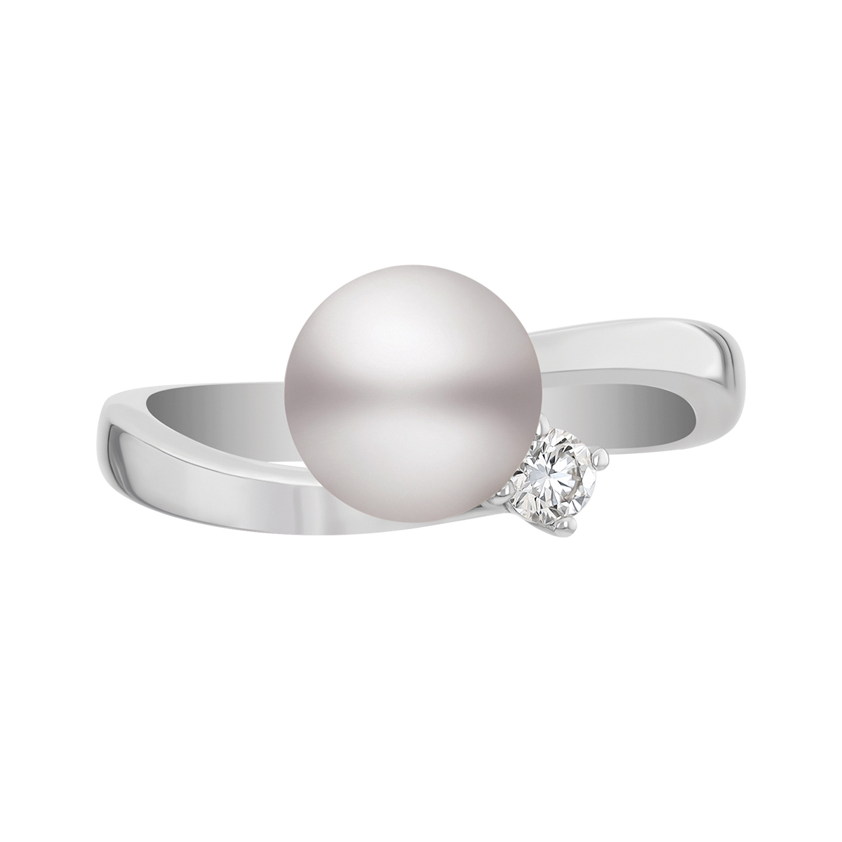 Mikimoto Akoya Cultured Pearl & Diamond Bypass Ring in White Gold, 7.5 mm