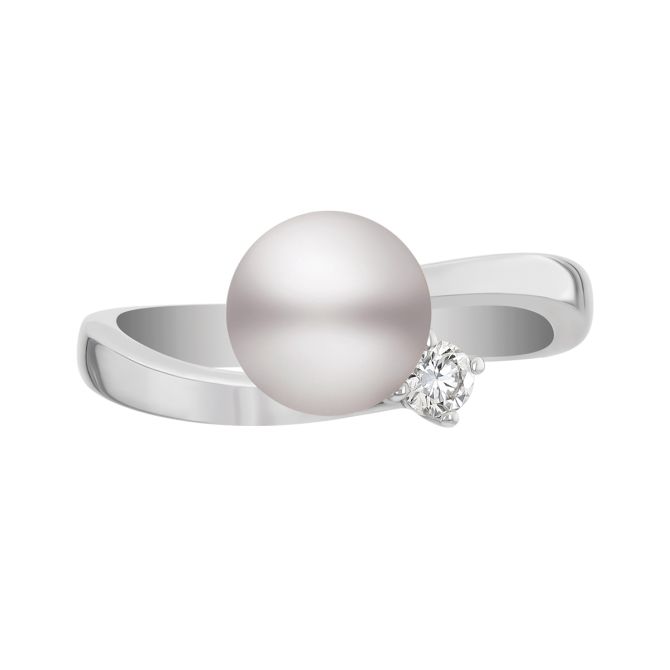 Mikimoto Akoya Cultured Pearl & Diamond Bypass Ring in White Gold, 7.5 mm