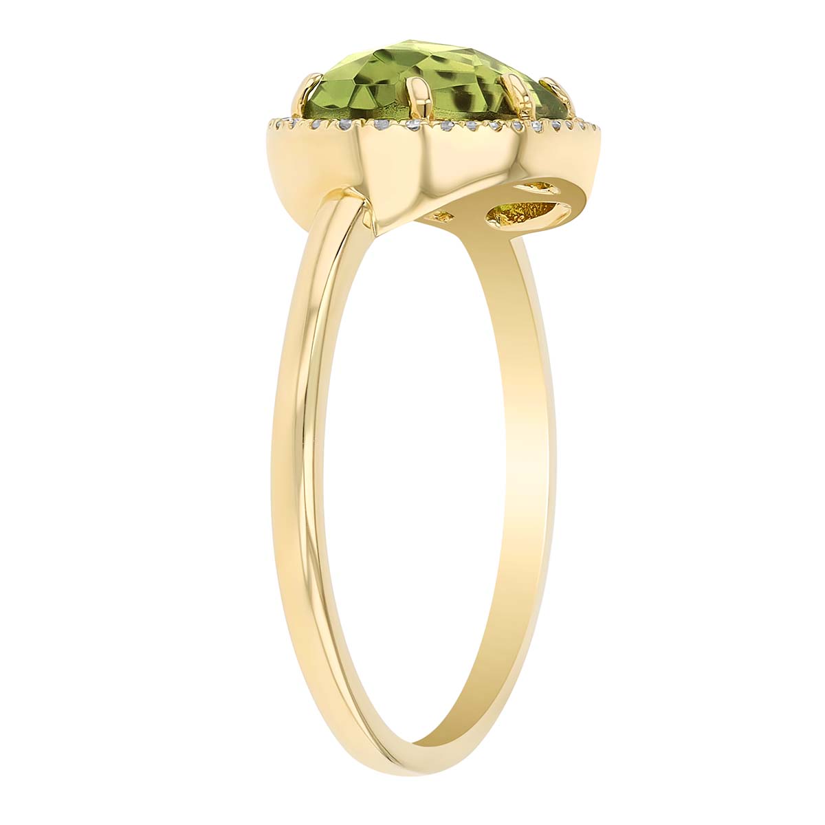 Freeform Peridot & Diamond Halo Ring in Yellow Gold