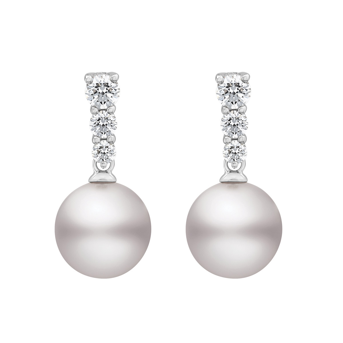 Mikimoto Morning Dew Akoya Cultured Pearl & Diamond Trio Drop Earrings in White Gold