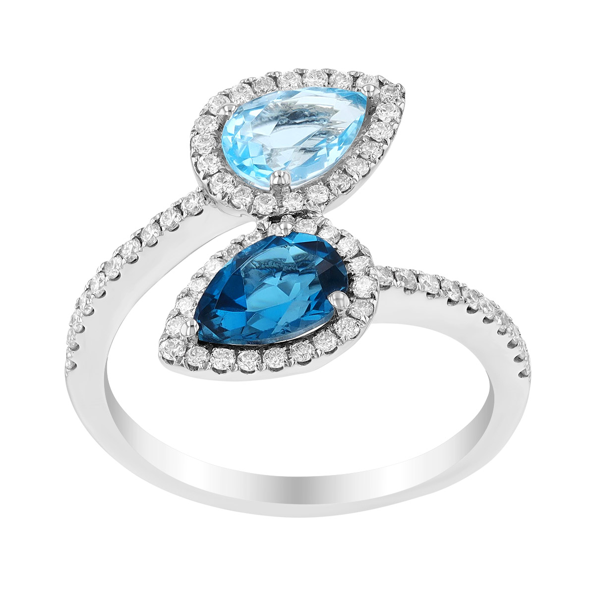 Doves Pear Shape Topaz & Diamond Halo Bypass Ring in White Gold