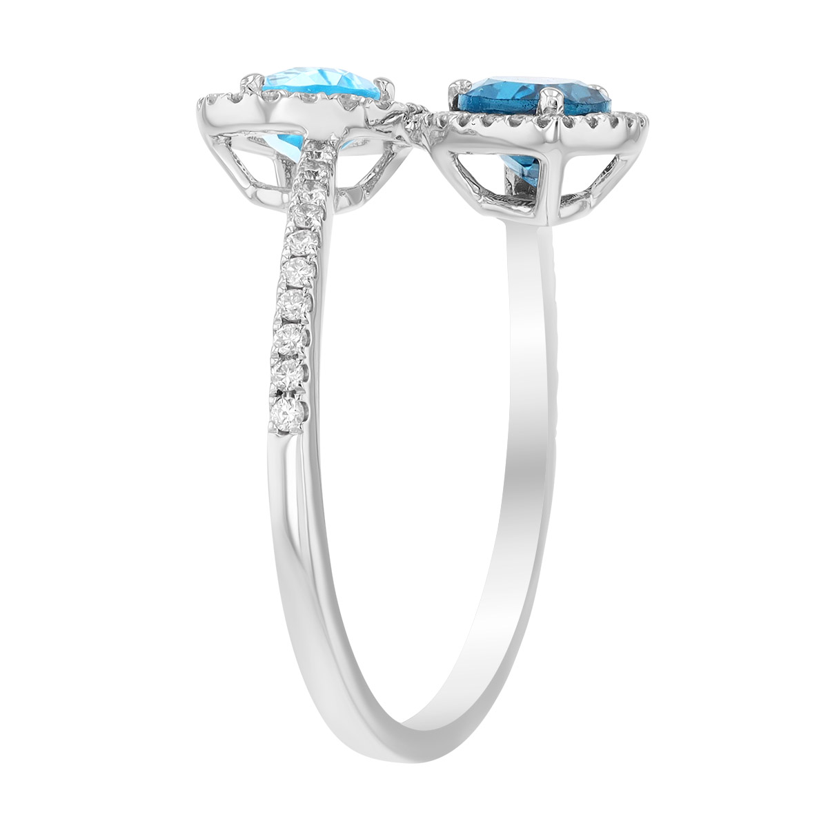 Doves Pear Shape Topaz & Diamond Halo Bypass Ring in White Gold