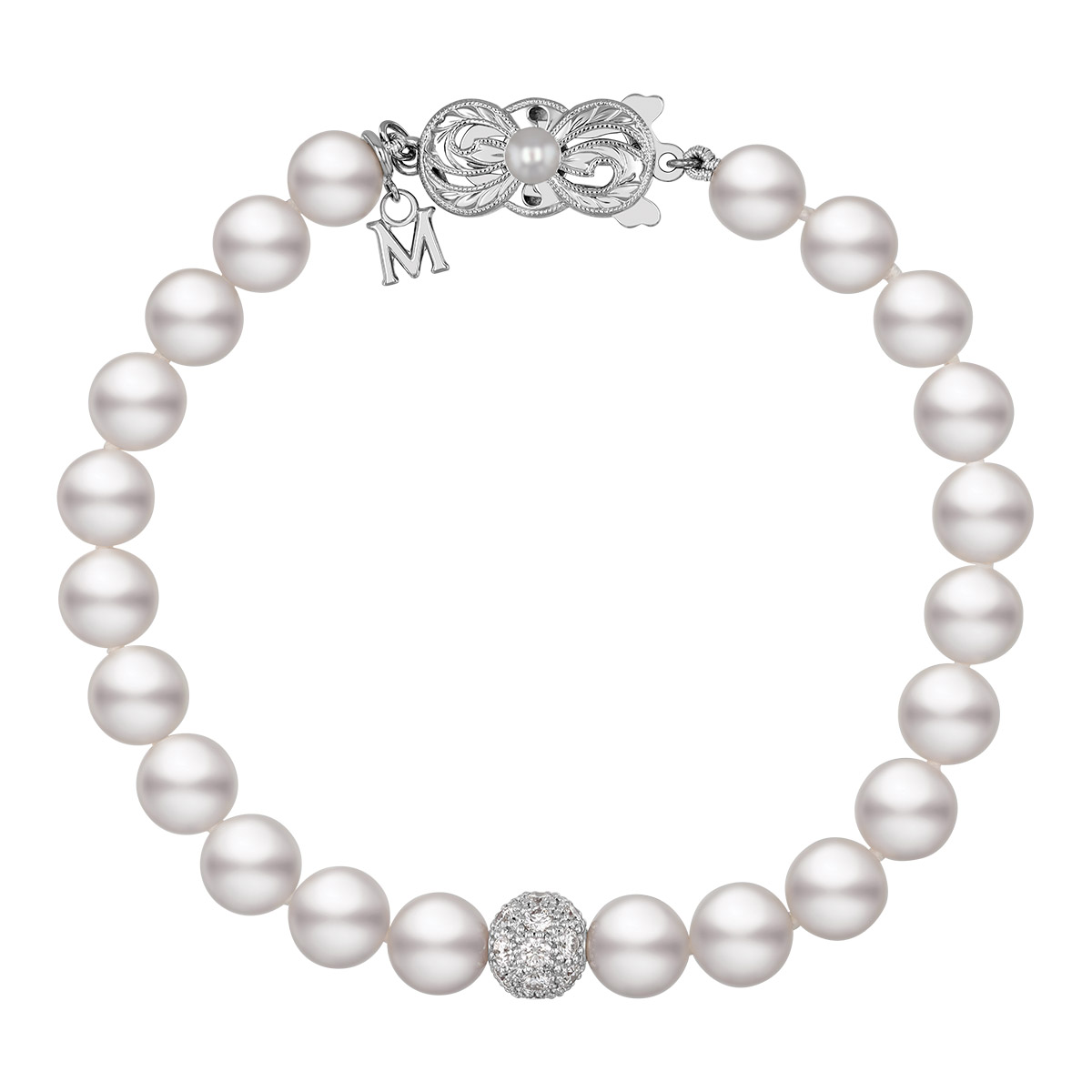 Mikimoto Akoya Cultured Pearl & Diamond Pavé Bead Station in White Gold, 7